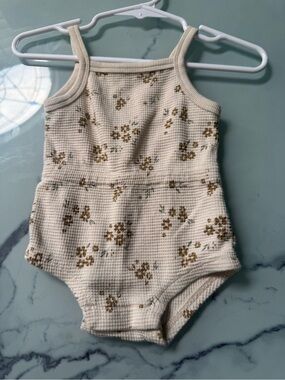 Quincy Mae Cream Waffle Floral One-Piece Romper
